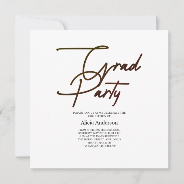 Grad Party Invitation | Hathama Script Black White (Front)