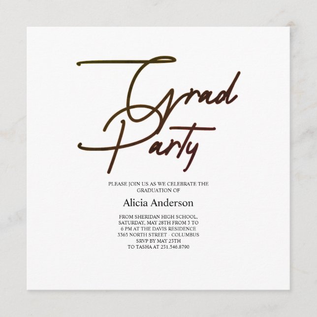 Grad Party Invitation | Hathama Script Black White (Front)