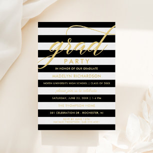 Grad Party Modern Black Stripes Gold