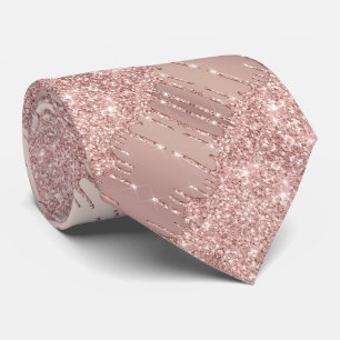 Grad Party neck tie Rose Gold Blush Glitter Drips
