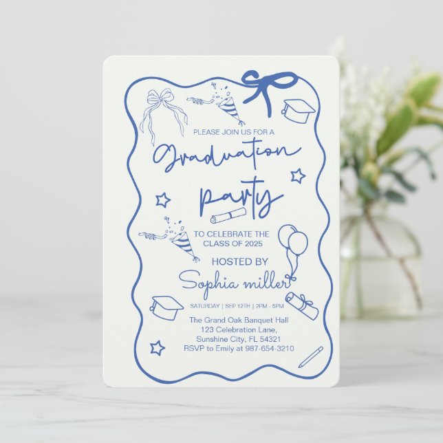 Grad Party Retro Invite Class of 2025,Whimsical  (Standing Front)