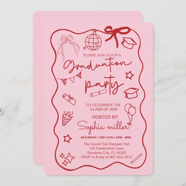 Grad Party Retro Invite Class of 2025,Whimsical  (Front/Back)