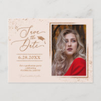 Grad Party Save The Date Festive Rose Gold Glitter