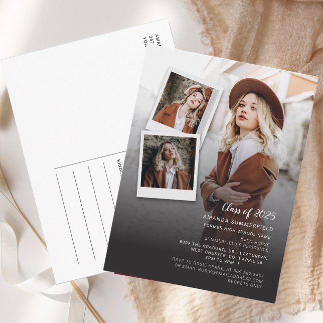 Grad Photo 2026 Script Graduation Party Invitation Postcard (Grad Photo 2025 Script Graduation Party Invitation Postcard)