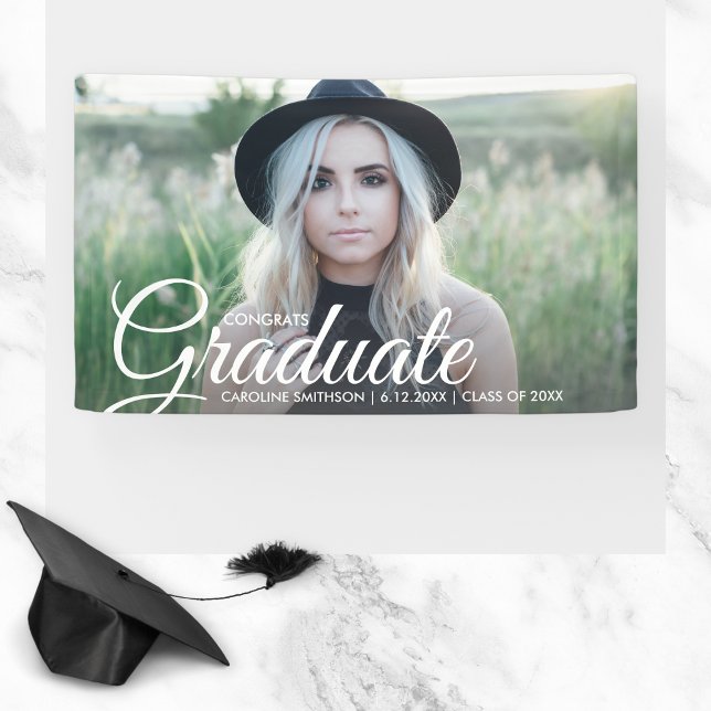 Grad Photo Beautiful Script Font Graduation Party Banner (Creator Uploaded)