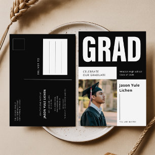 Grad Photo Black and White Graduation Invitation Postcard