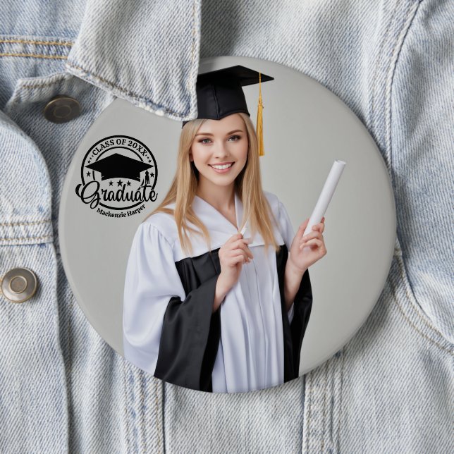 Grad Photo Button - Custom Personalised Pin (In Situ)