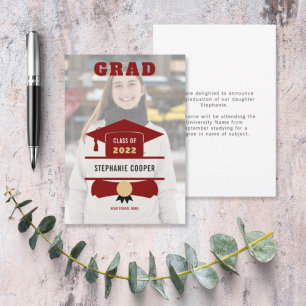 Grad Photo Cap Maroon Gold 2022 Graduation  Announcement
