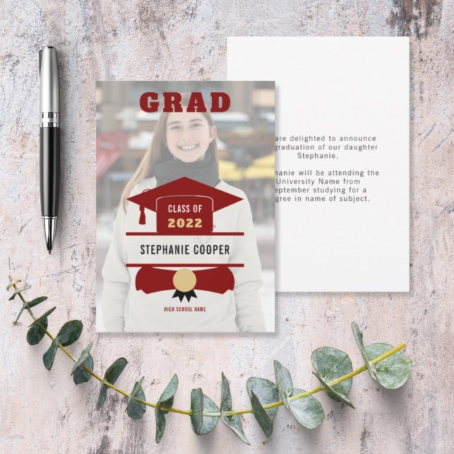 Grad Photo Cap Maroon Gold 2022 Graduation  Announcement (Creator Uploaded)