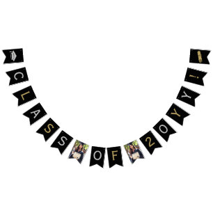 Grad Photo, Cap Tassel Diploma, Silver Gold, Black Bunting