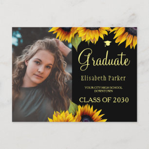Grad photo chic sunflowers graduation announcement