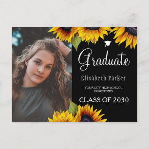 Grad photo chic sunflowers graduation announcement postcard