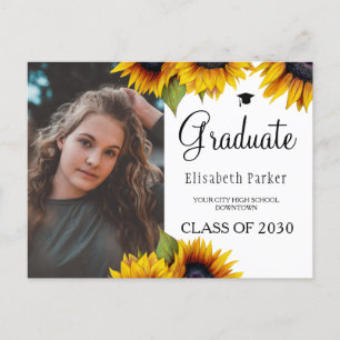 Grad photo chic sunflowers graduation announcement postcard