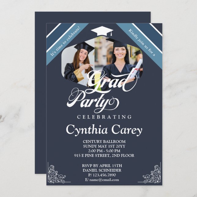 Grad Photo Collage Graduation Party Invitation (Front/Back)
