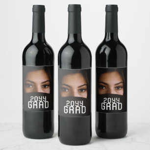 Grad Photo Date Graduation Simple Modern Script Wine Label