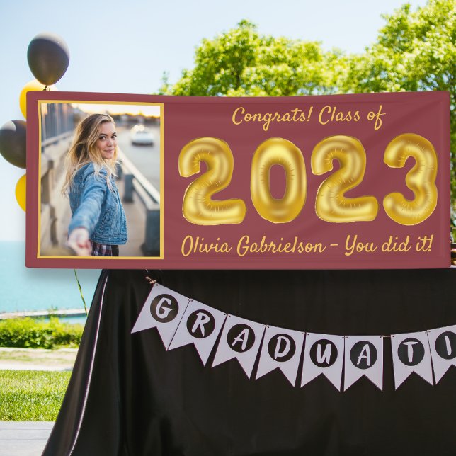 Grad Photo Gold Balloons 2024 Burgundy Graduation  Banner (Creator Uploaded)