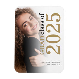 Grad Photo Gold Black 2022 Graduation Announcement Magnet