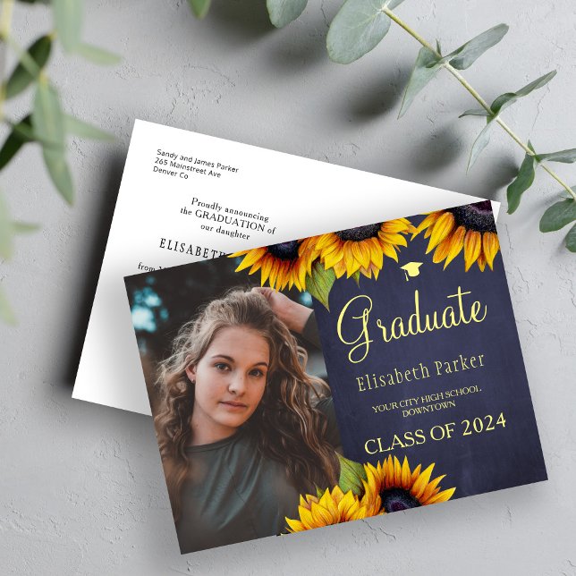 Grad photo gold sunflowers graduation announcement (Creator Uploaded)
