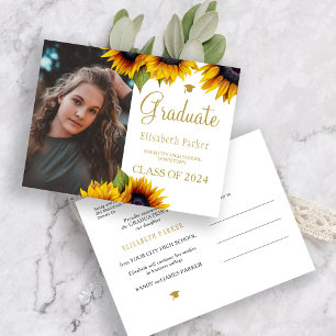 Grad photo gold sunflowers graduation announcement postcard