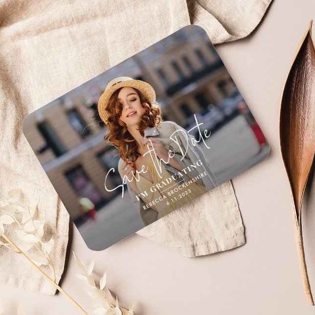 Grad Photo Graduation 2025 Save the Date Magnet (Graduation Photo Script Save the Date Announcement)
