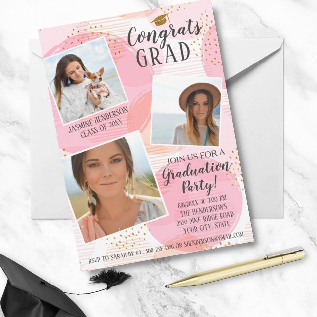 Grad Photo Graduation Announcement Gold Grad Cap (Creator Uploaded)