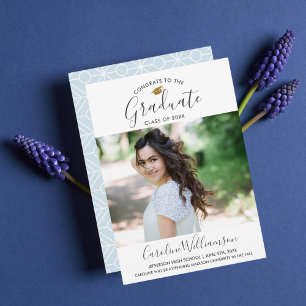 Grad Photo Graduation Announcement Trendy Blue