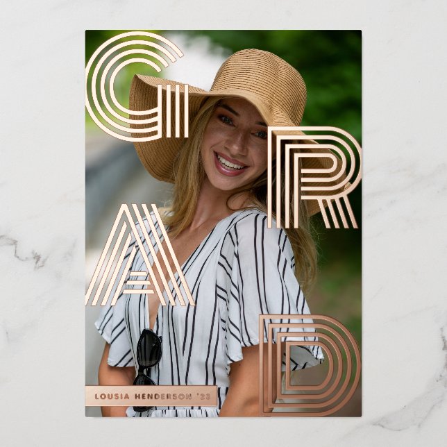 GRAD Photo Graduation Rose Gold Foil Invitation (Front)