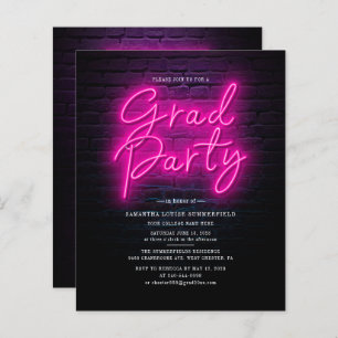 Grad Photo Neon Graduation Party Invitation