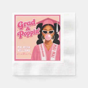 Grad & Poppin Black Girl Pink Bubblegum Grad Napkin