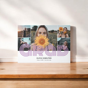 Grad Retro Photo Collage Purple Tri-Fold Announcement