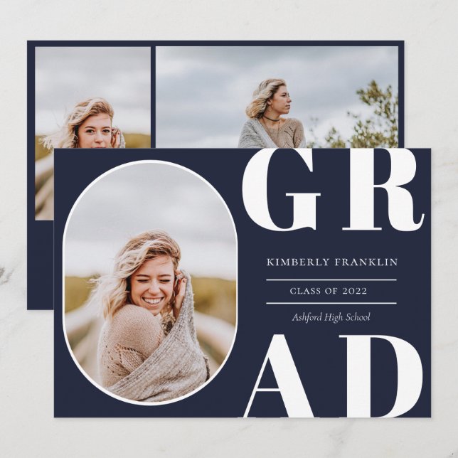 GRAD Rounded Photo Frame Graduation Invitation (Front/Back)