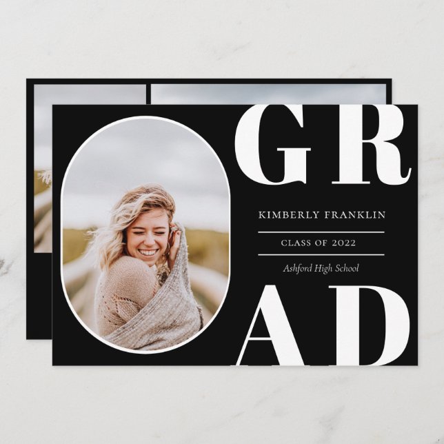 GRAD Rounded Photo Frame Graduation Invitation (Front/Back)