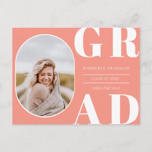 GRAD Rounded Photo Frame Graduation Invitation Postcard