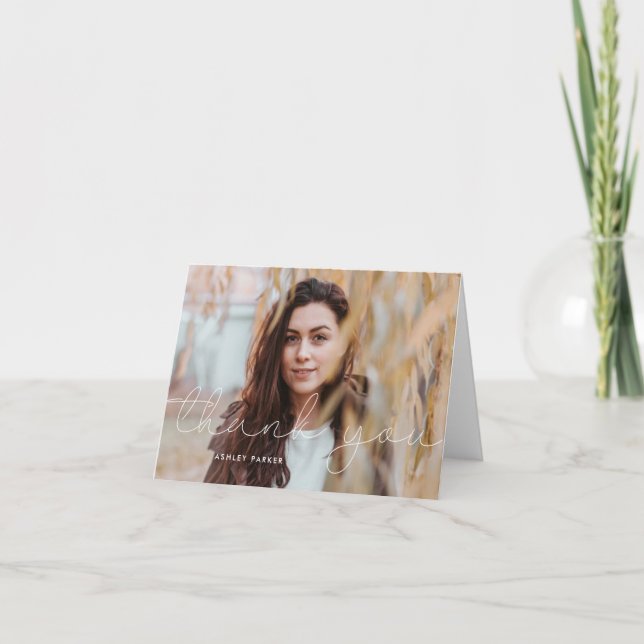 Grad Script Graduate Photo thank you card_snow Card (Front)