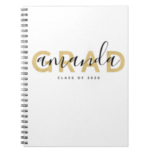 Grad Script Name Personalized Gold Black Modern Notebook