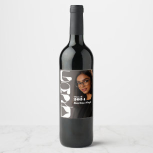 GRAD! Simple Modern Photo Graduation Wine Label