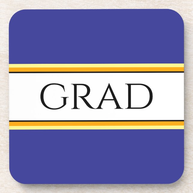 GRAD Sporty Deep Blue Orange White Racing Stripes Coaster (Front)