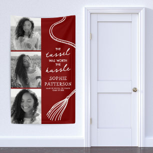 Grad Tassel 3 Photo Red Graduation Banner
