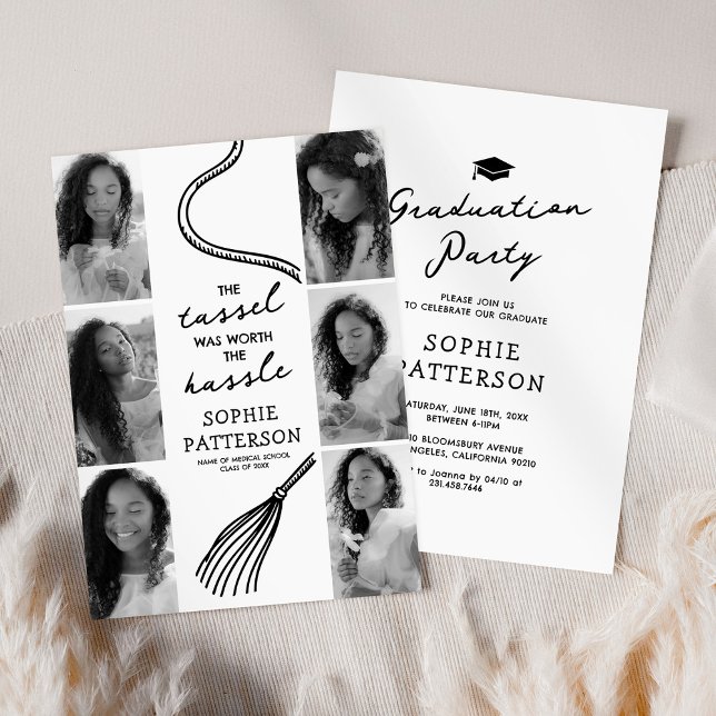 Grad Tassel 6 Photo Graduation Party Invitation (Creator Uploaded)