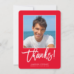 GRAD THANKS minimal modern photo simple red Thank You Card
