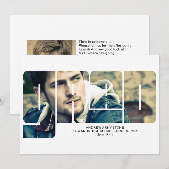 Grad Typography 2 Photo Graduation Announcement (Front/Back)