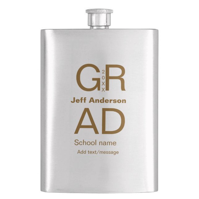 Grad typography modern graduation simple minimal c hip flask (Front)