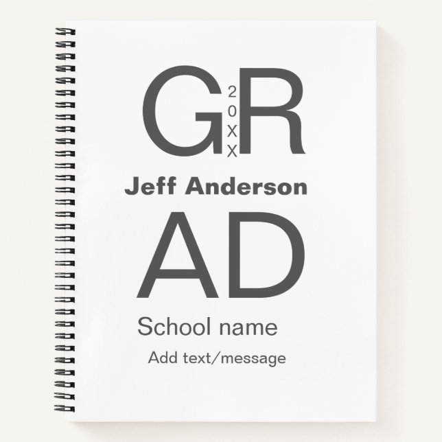 Grad typography modern graduation simple minimal c notebook (Front)