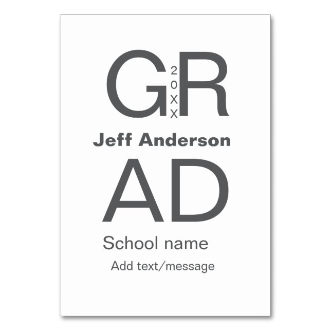 Grad typography modern graduation simple minimal c table number (Front)