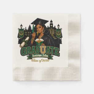 Grad U Ate Black Woman Green Gold Graduation Napkin