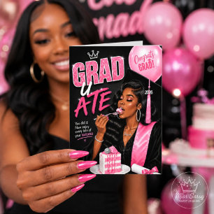Grad U Ate Class of 2026 Black Woman Pink Card