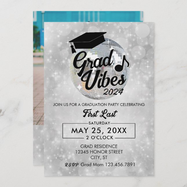 Grad Vibes Graduation Party Invitation (Front/Back)