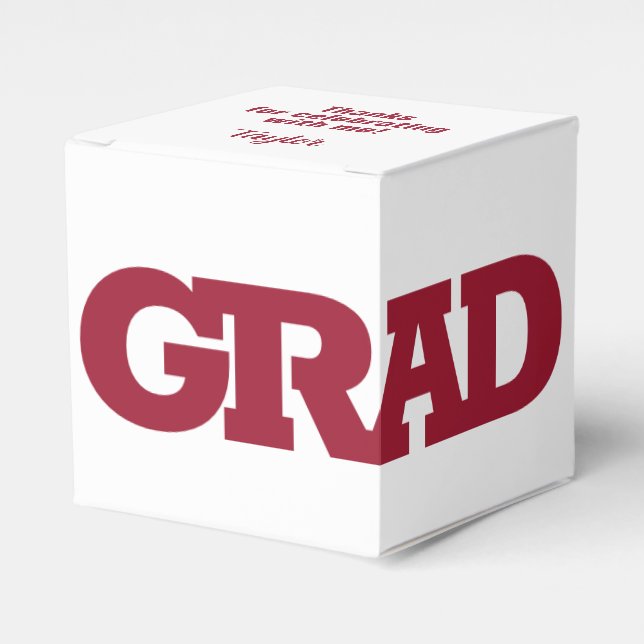 GRAD White and Crimson Graduation Party Favour Box (Front Side)