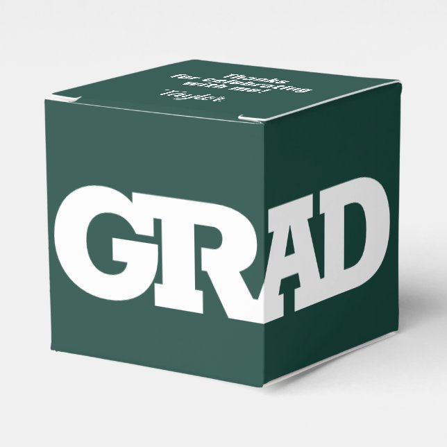 GRAD White and Dark Green Graduation Party Favour Box (Front Side)