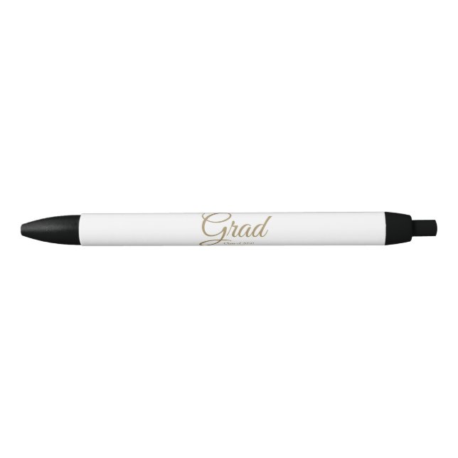 Grad white gold custom script class year elegant black ink pen (Front)